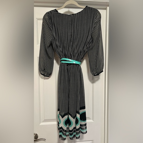 Worthington Black and White Dress with Teal Accents, Size 8 - Picture 9 of 11